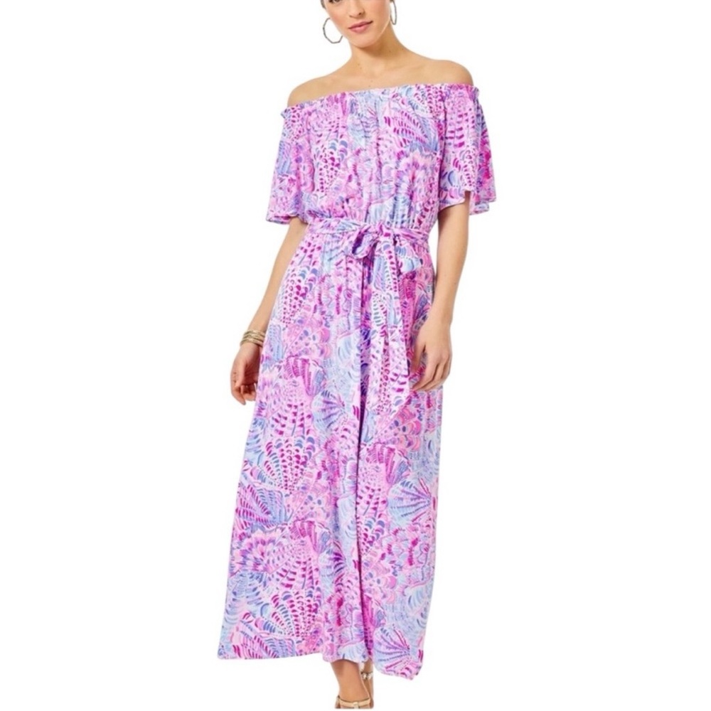 Lilly Pulitzer Moriah Off Shoulder Midi Dress M Preppy Coastal Resort Boho